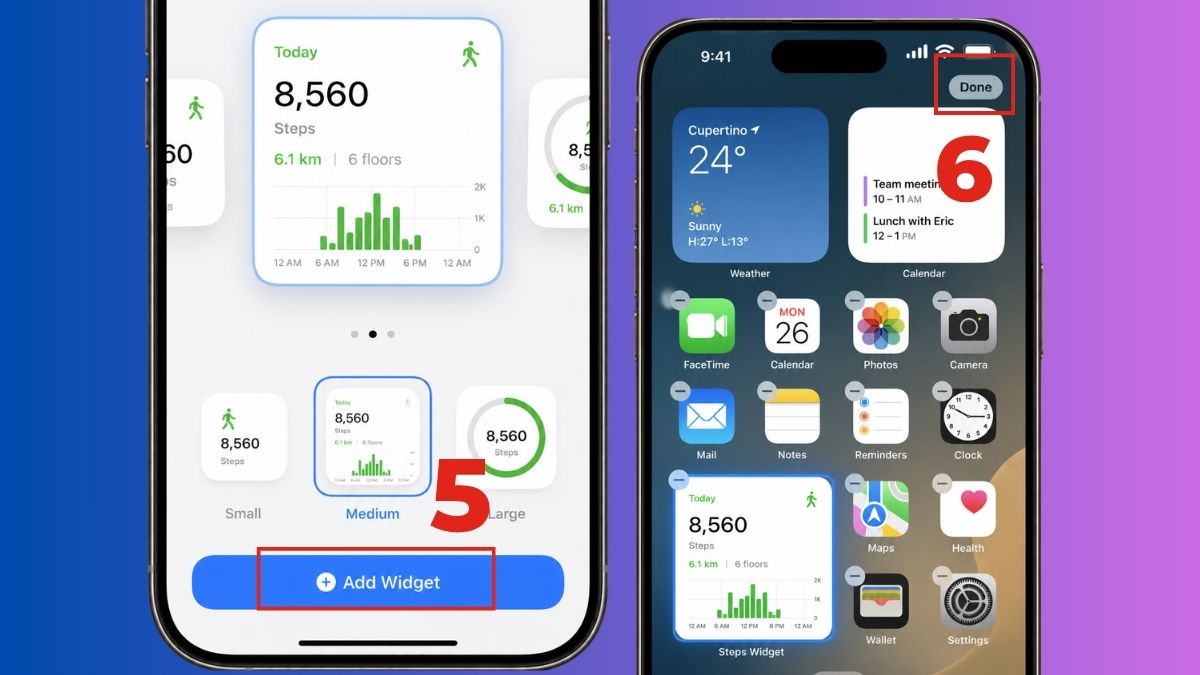Đếm bước chân trên iPhone - Thêm widget bước 3