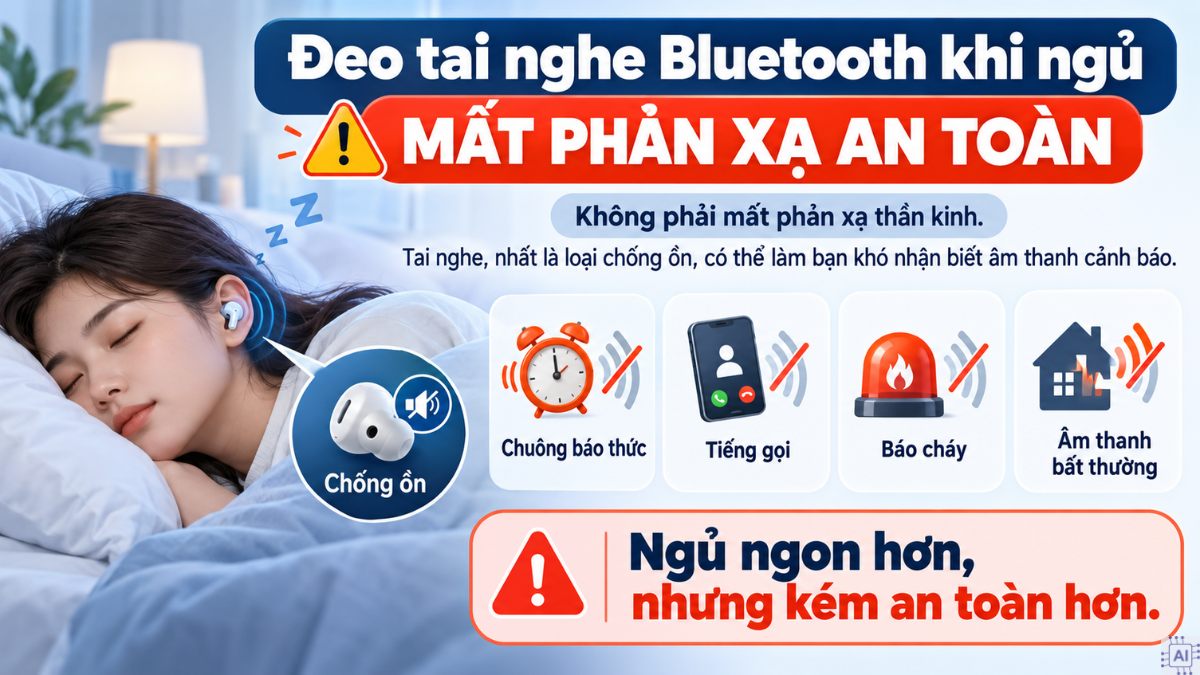 Đeo tai nghe khi ngủ có sao không? Mất phản xạ an toàn