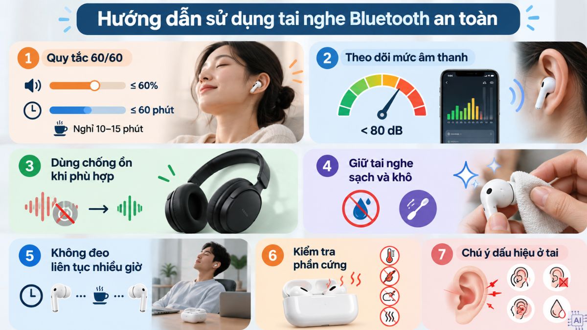 Dùng tai nghe Bluetooth nhiều có hại sức khỏe không? Hướng dẫn sử dụng an toàn