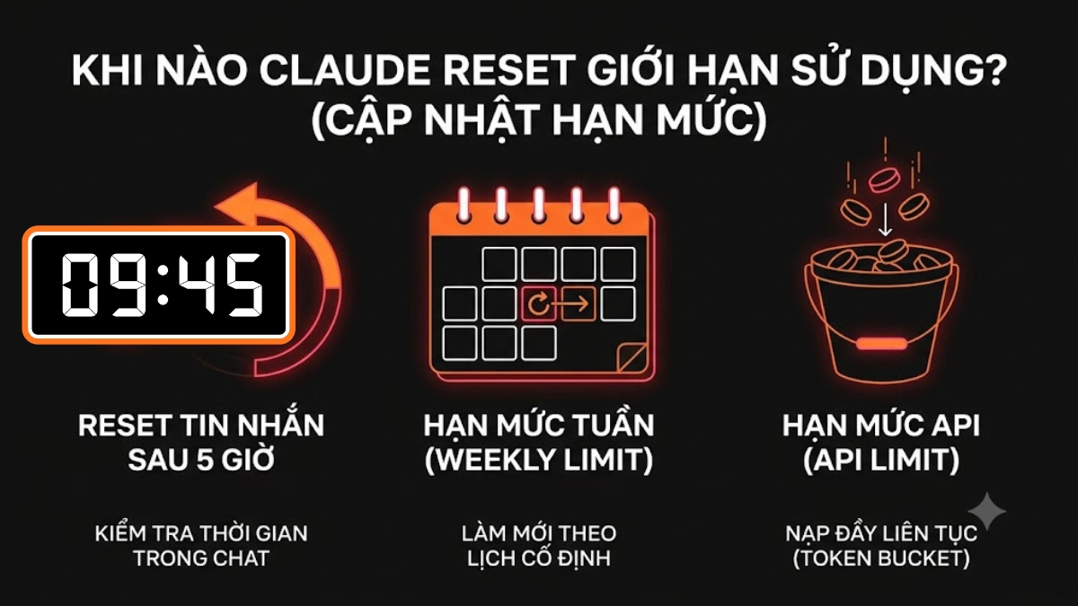 Thời gian reset giới hạn sử dụng Claude
