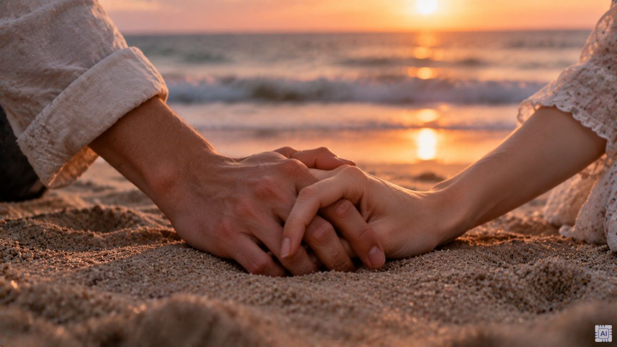 Hình ảnh bàn tay cặp đôi bên bờ biển
