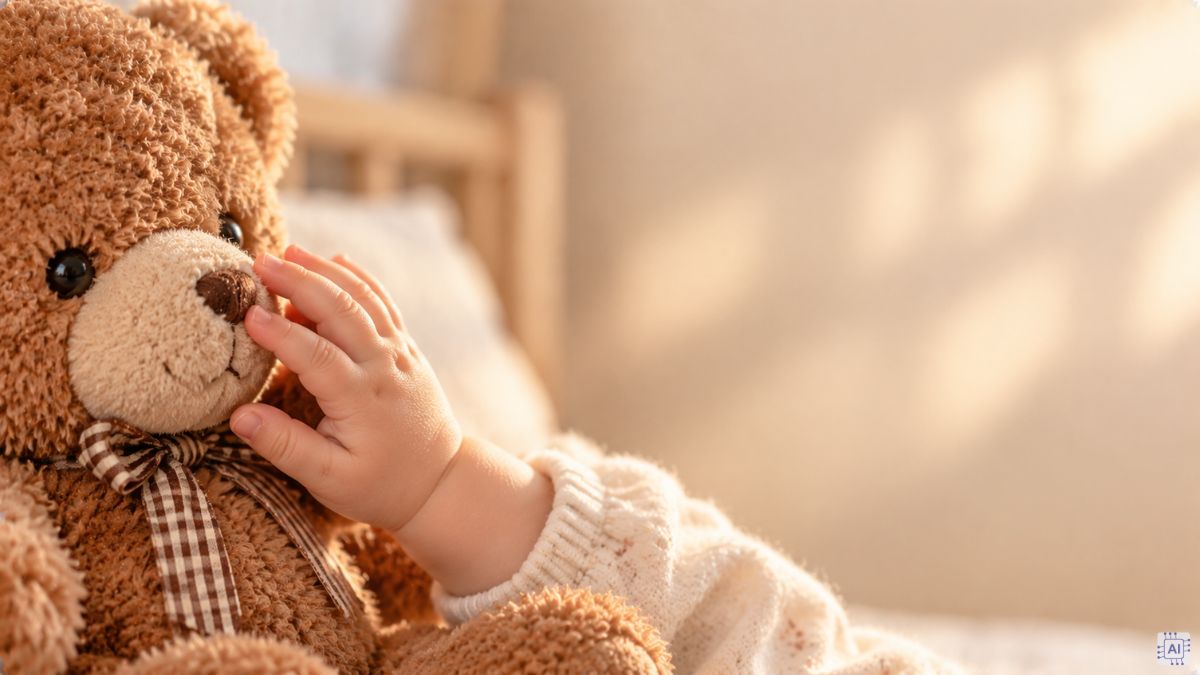 Hình ảnh bàn tay em bé và gấu bông