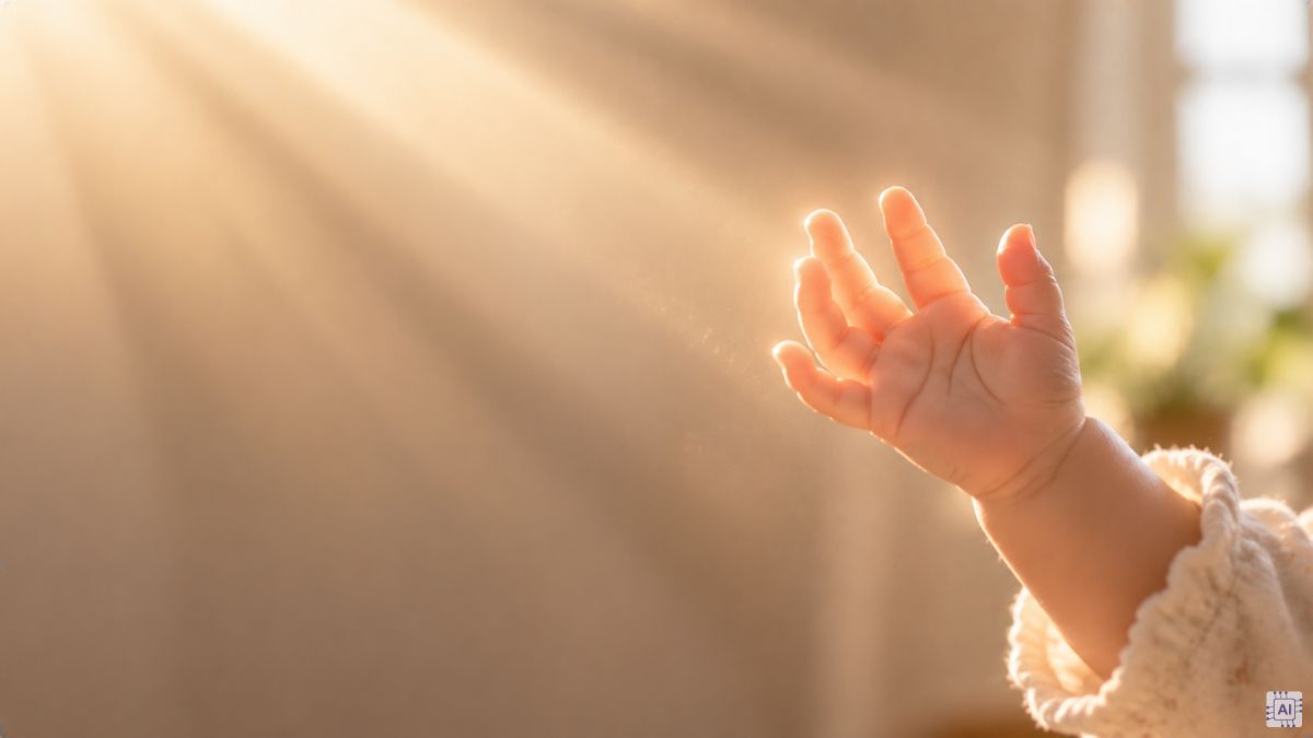 Hình ảnh bàn tay em bé và ánh nắng