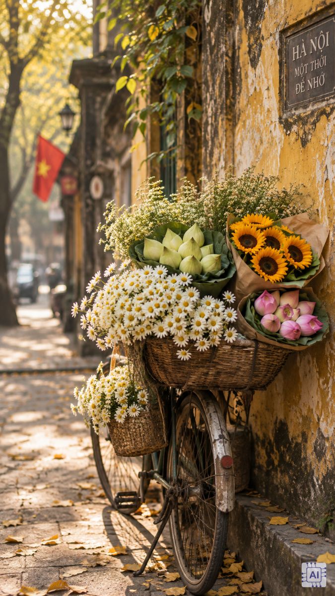 Hình nền mùa thu xe hoa Hà Nội