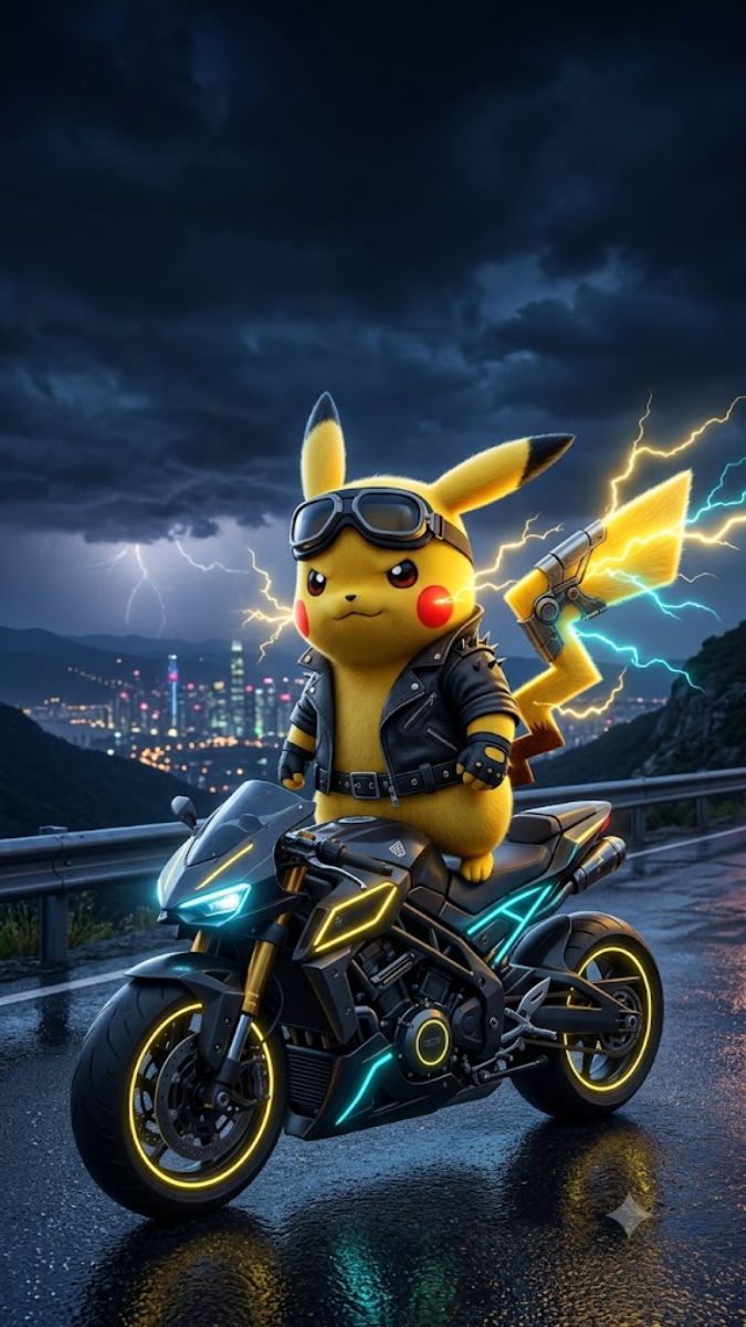 Hình nền Pikachu cưỡi motor