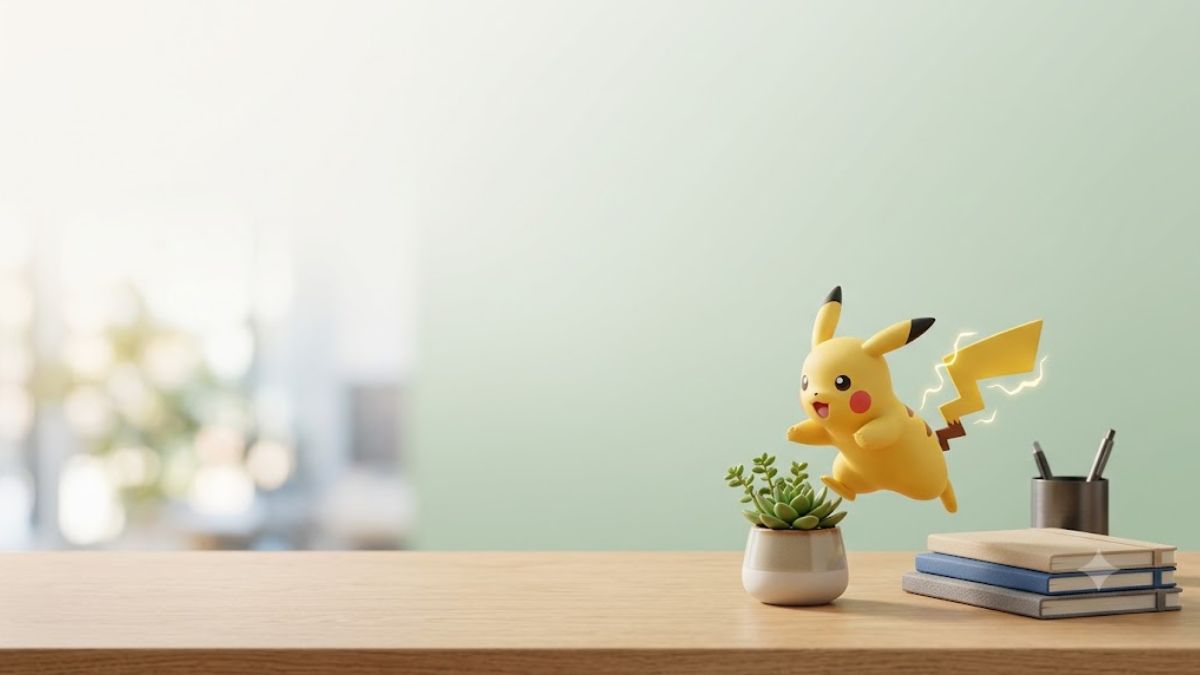 Hình nền Pikachu đứng trên bàn đơn giản cho văn phòng