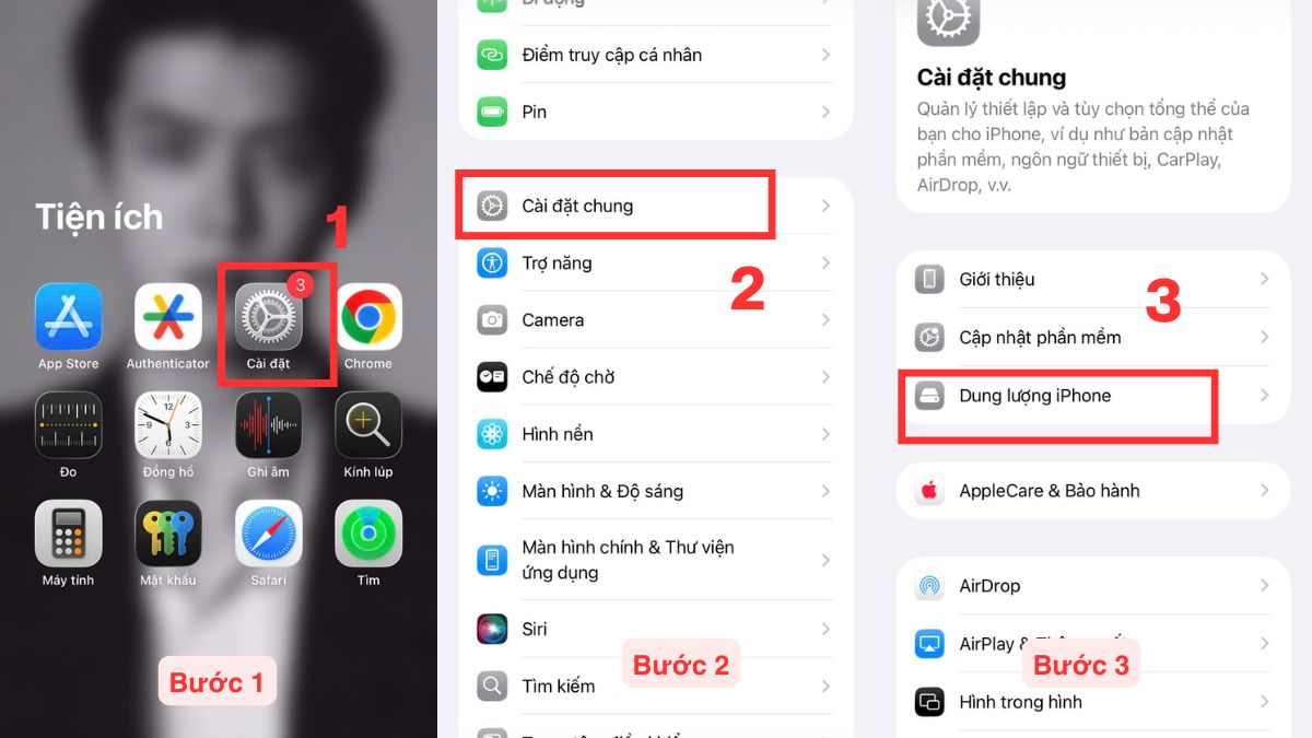 Cách sửa iPhone 17 bị đơ màn hình - Giải phóng bộ nhớ bước 1, 2, 3