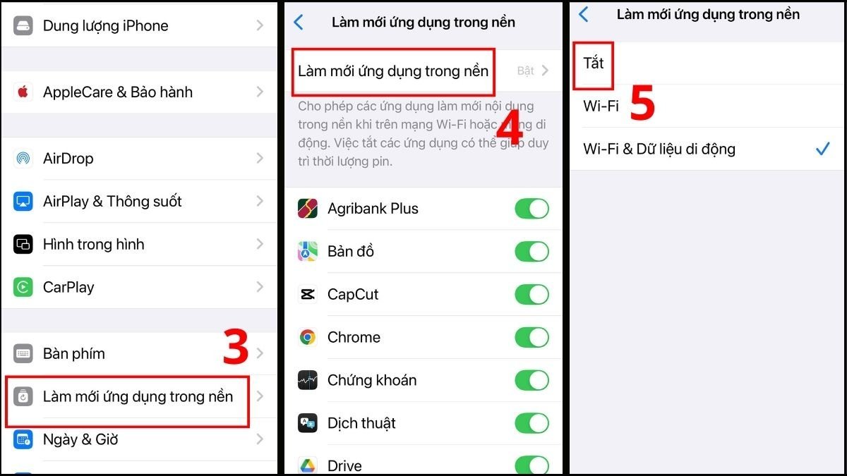 Cách sửa iPhone 17 bị đơ màn hình - Tắt ứng dụng chạy ngầm bước 3, 4, 5