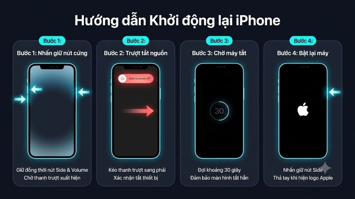 Sửa lỗi iPhone bị giật lag khi pin yếu - Khởi động lại thiết bị