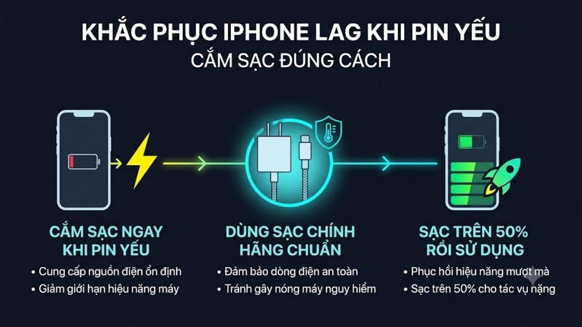 Sửa lỗi iPhone bị giật lag khi pin yếu - Cắm sạc