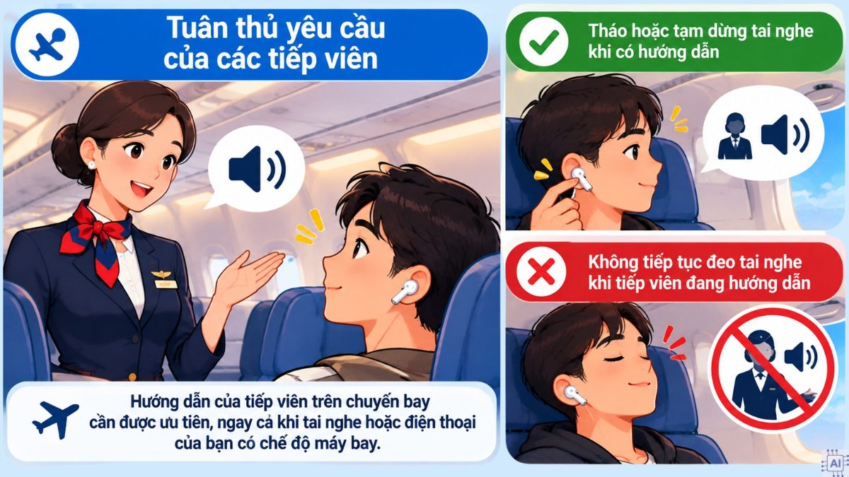 Lên máy bay có được đeo tai nghe Bluetooth không? Tuân theo chỉ dẫn của tiếp viên