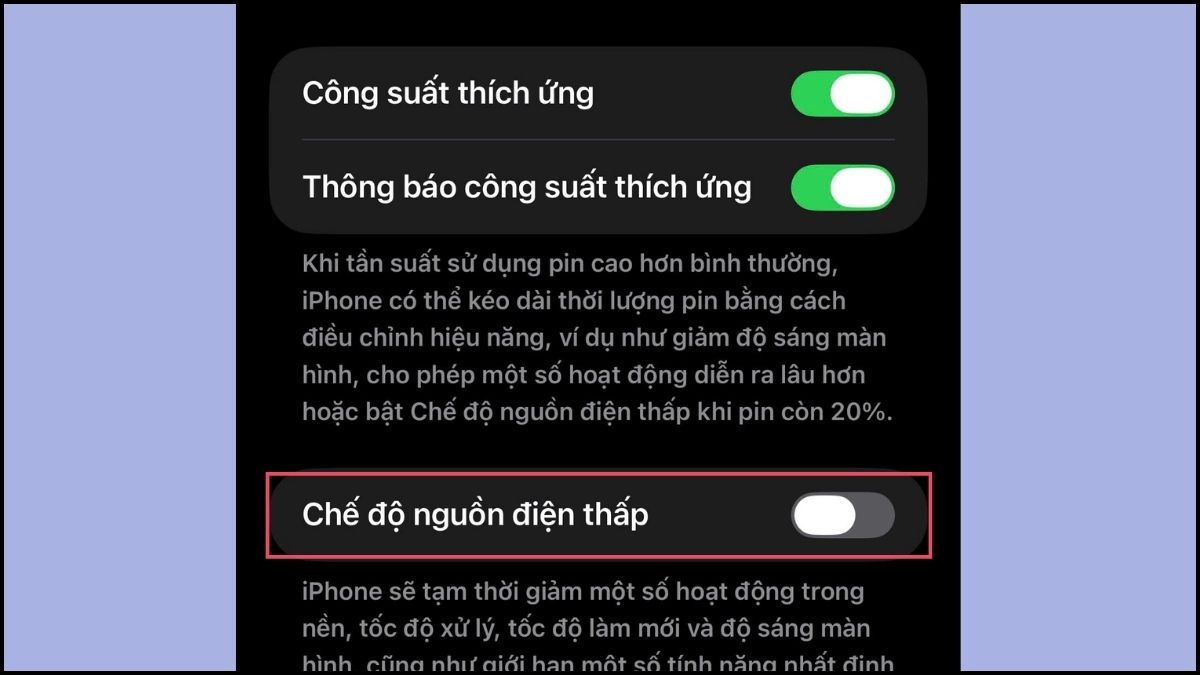 Khắc phục lỗi không bật được 5G trên iPhone - Tắt chế độ nguồn điện thấp bước 3