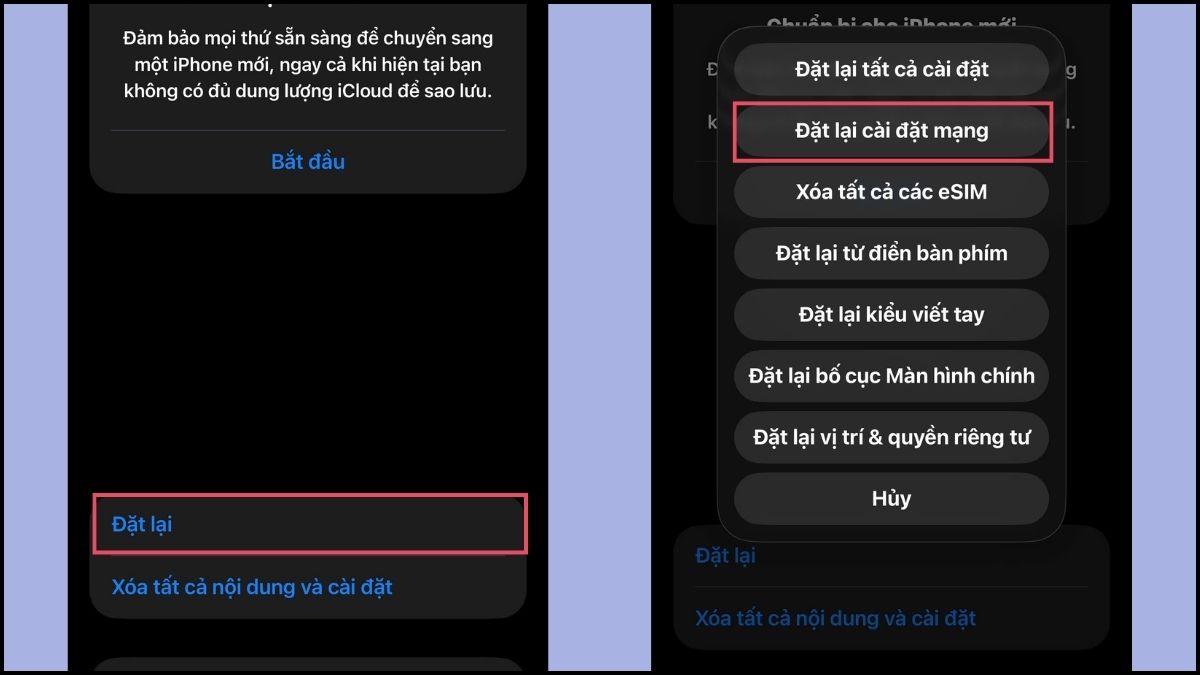 Khắc phục lỗi không bật được 5G trên iPhone - Đặt lại cài đặt mạng bước 3