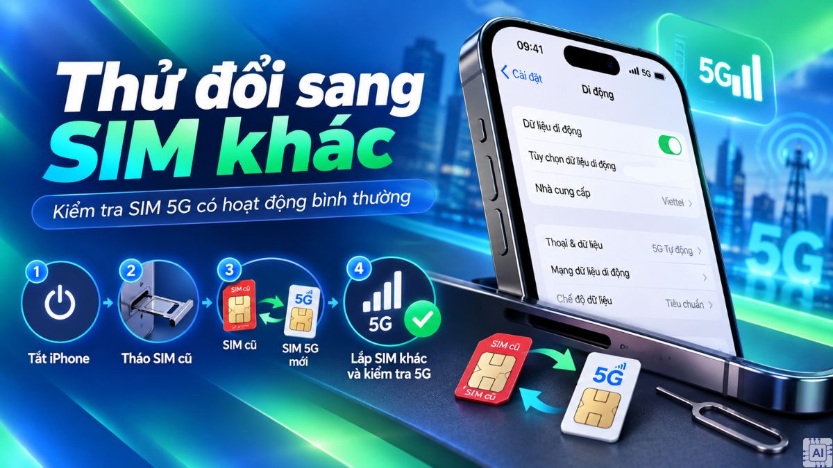 Khắc phục lỗi không bật được 5G trên iPhone - Đổi SIM