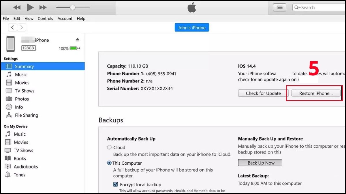 Khắc phục lỗi không thể kích hoạt Touch ID trên iPhone - Khôi phục cài đặt gốc bước 5