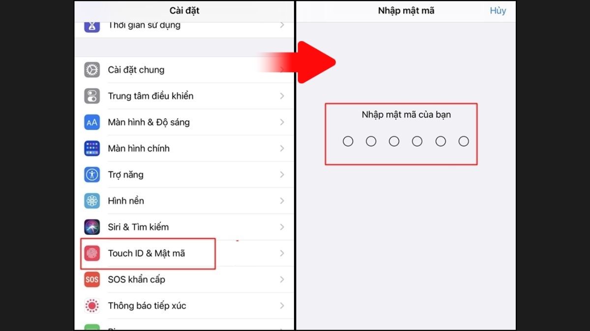 Khắc phục lỗi không thể kích hoạt Touch ID trên iPhone - Bật lại Touch ID bước 1