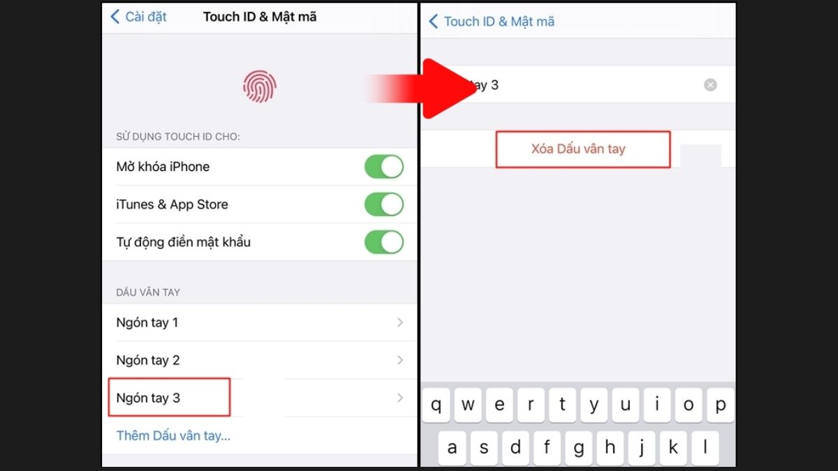 Khắc phục lỗi không thể kích hoạt Touch ID trên iPhone - Xóa vân tay cũ bước 2