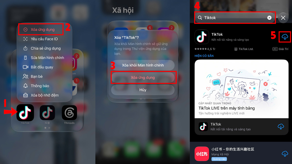 Sửa lỗi không vào được TikTok trên iPhone - Cài lại ứng dụng