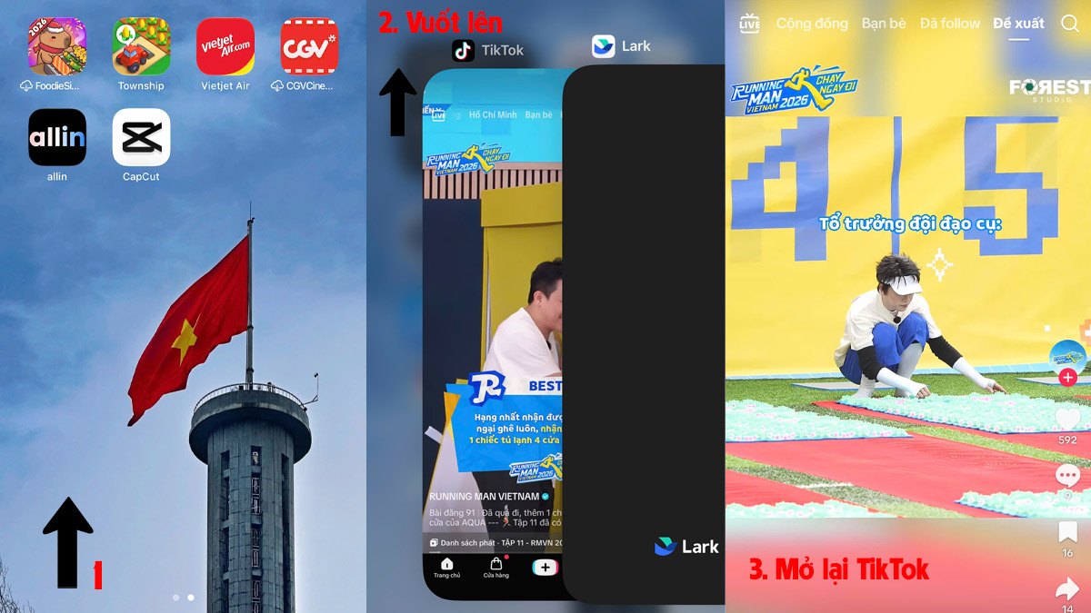 Sửa lỗi không vào được TikTok trên iPhone - Tắt ứng dụng chạy ngầm