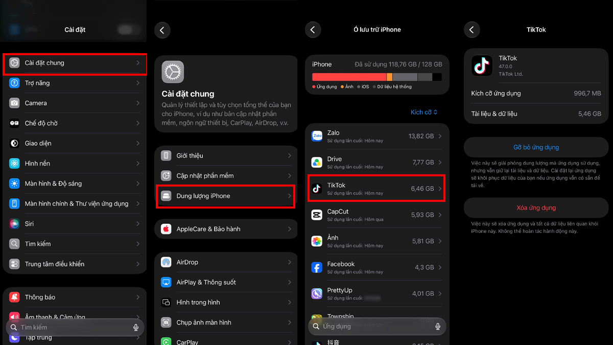 Sửa lỗi không vào được TikTok trên iPhone - Xóa dung lượng