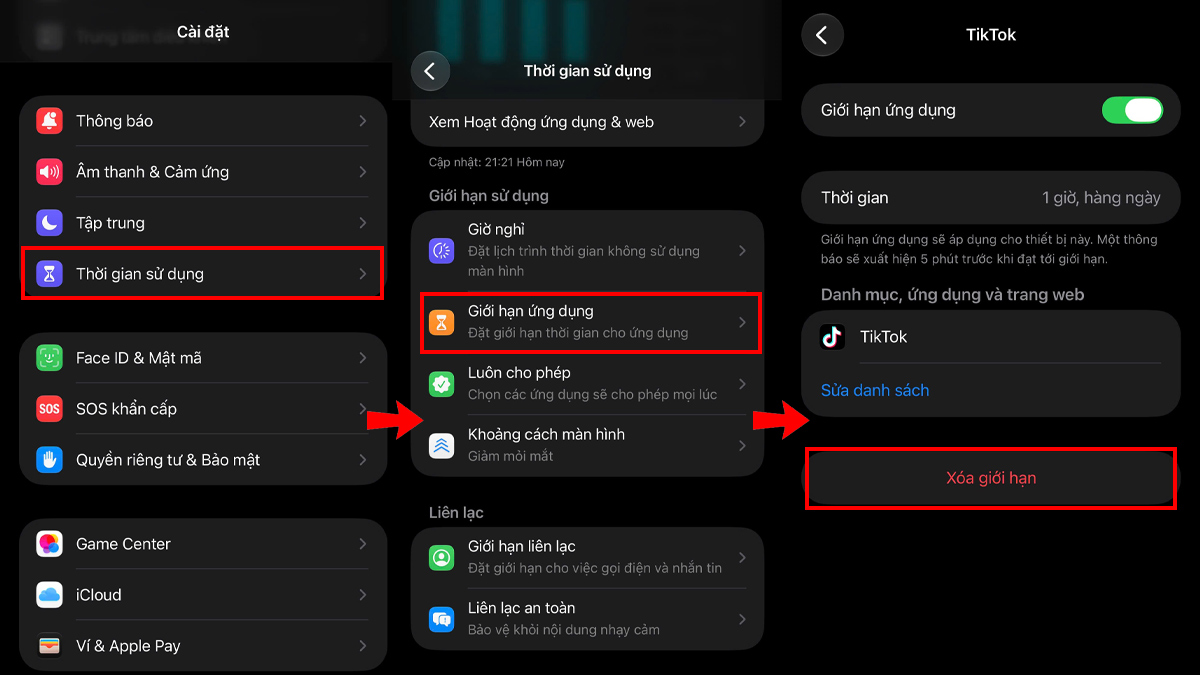 Sửa lỗi không vào được TikTok trên iPhone - Tắt tính năng giới hạn thời gian