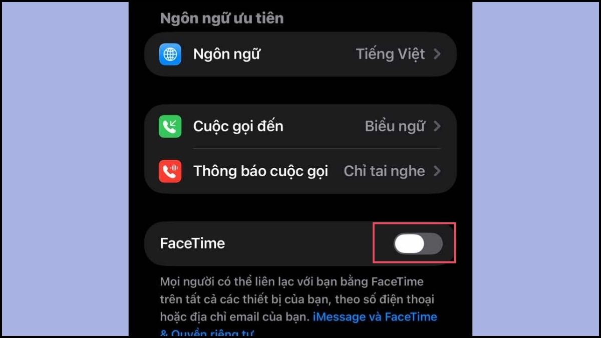 Sửa lỗi kích hoạt Facetime bằng cách Tắt và bật lại bước 3