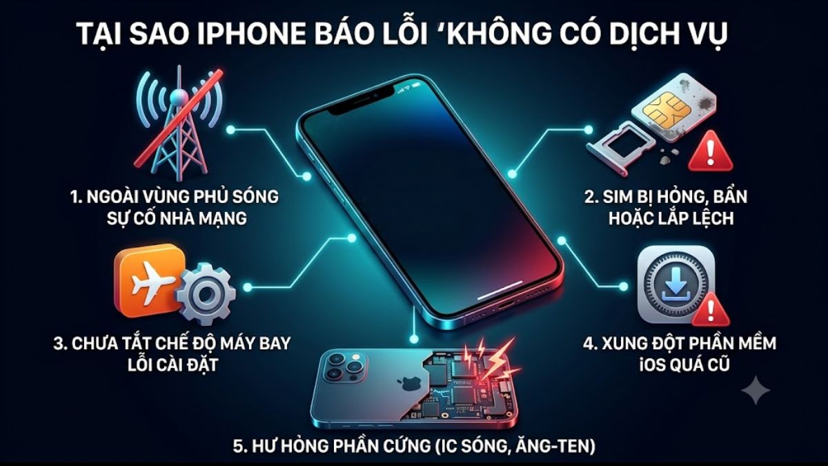 Nguyên nhân lỗi SIM không có dịch vụ trên iPhone