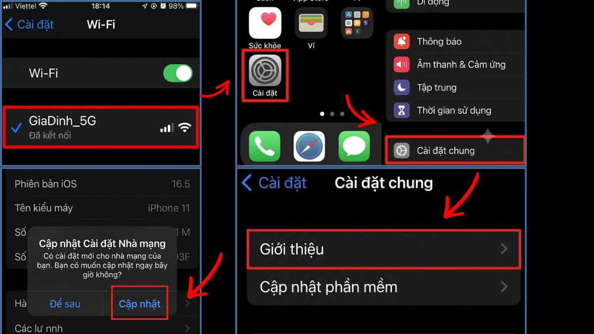 Sửa lỗi SIM không có dịch vụ trên iPhone - Cập nhật cài đặt mạng