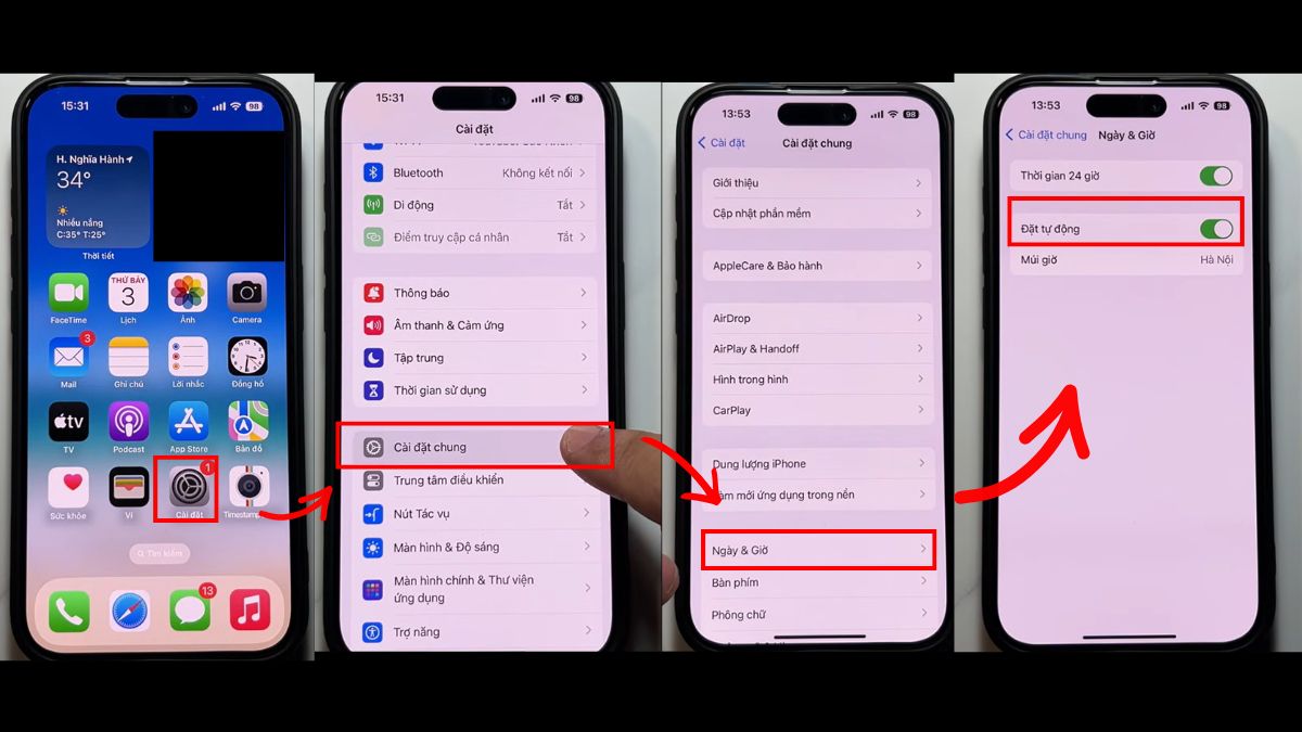 Sửa lỗi SIM không có dịch vụ trên iPhone - Đặt lại ngày giờ tự động