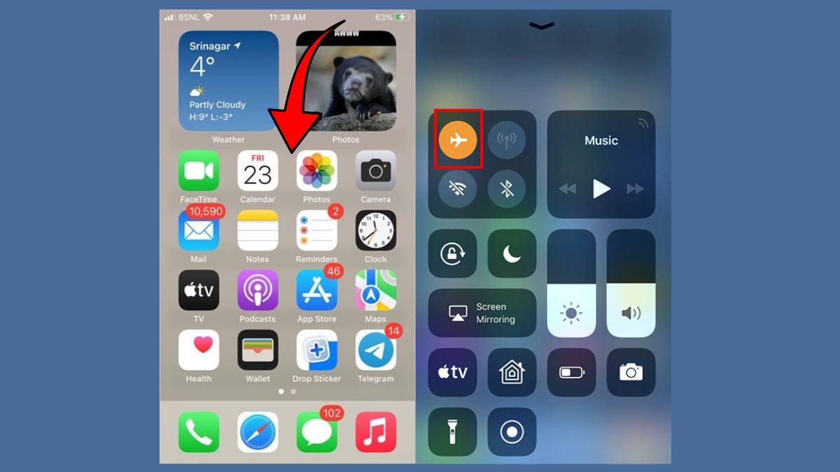 Sửa lỗi SIM không có dịch vụ trên iPhone - Bật, tắt chế độ máy bay