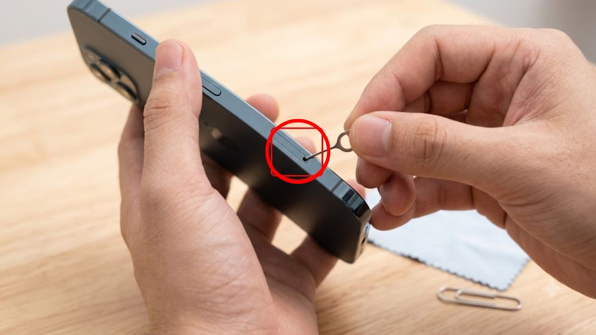 Sửa lỗi SIM không có dịch vụ trên iPhone - Tháo và vệ sinh khay SIM bước 1