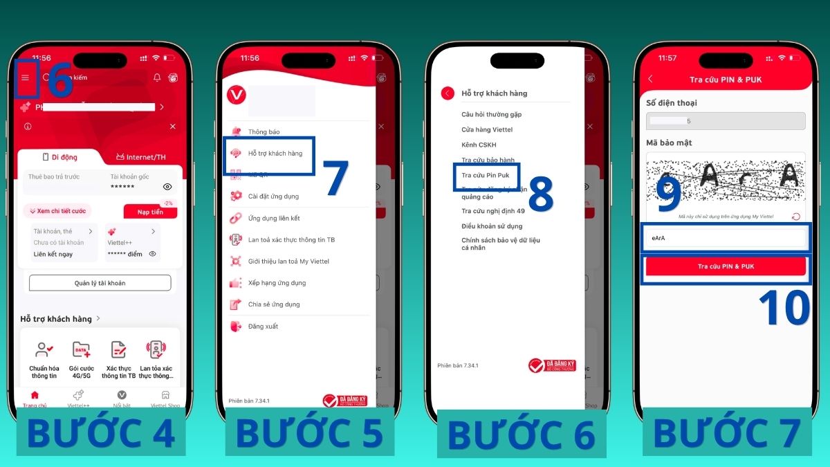 Tra cứu mã PUK sim Viettel qua My Viettel bước 4, 5, 6, 7