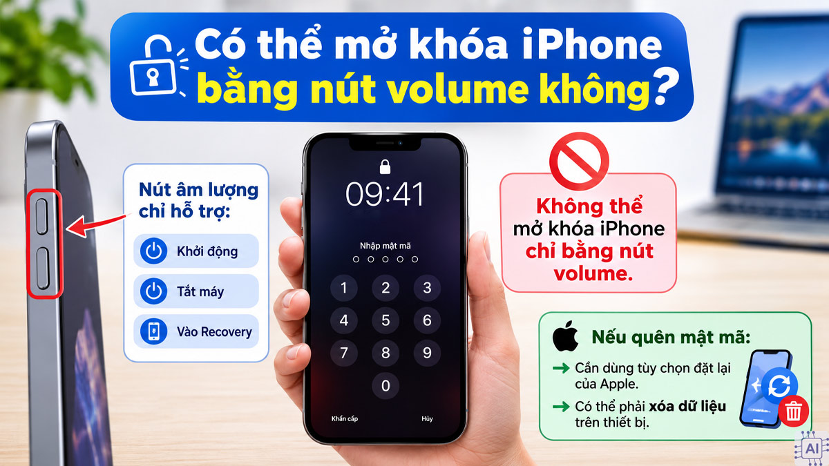 Không thể mở khóa iPhone bằng nút volume