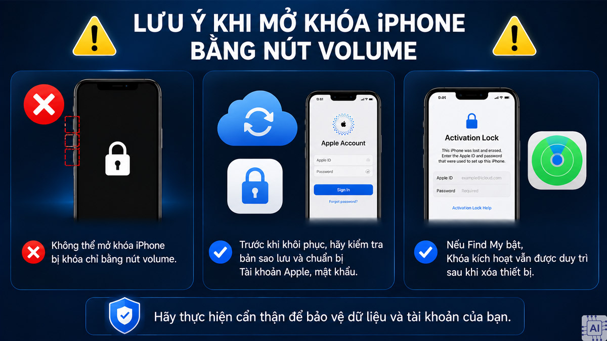 Lưu ý khi áp dụng cách mở khóa iPhone bằng nút volume