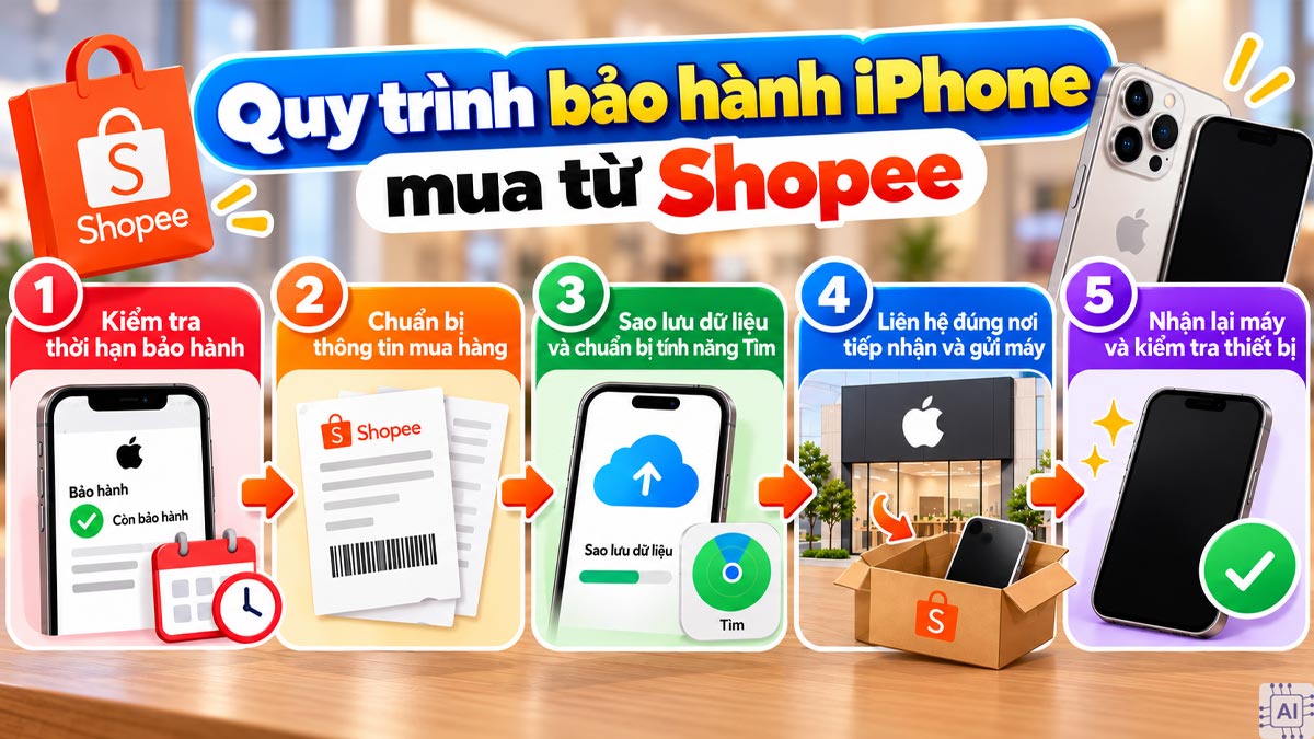 Mua iPhone trên Shopee bảo hành ở đâu? Quy trình bảo hành