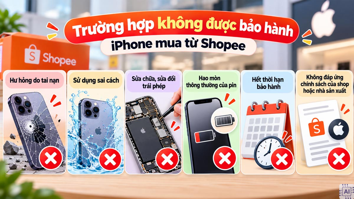 Mua iPhone trên Shopee bảo hành ở đâu? Trường hợp không được bảo hành
