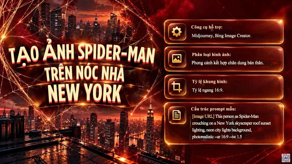 Prompt Spider Man trên nóc nhà New York