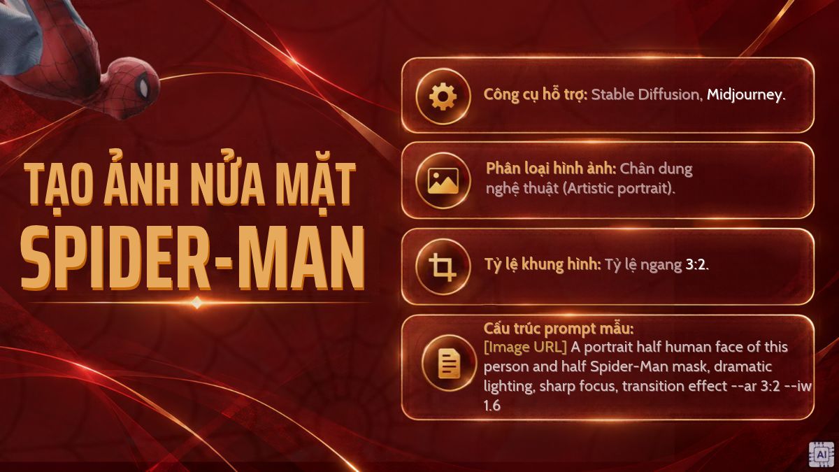 Prompt Spider Man với nửa khuôn mặt