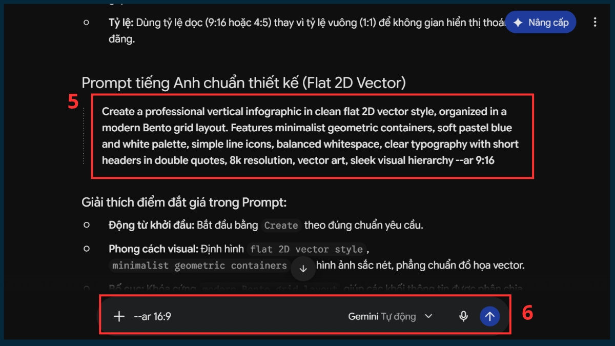 Dùng AI lên prompt tạo Infographic bước 3, 4