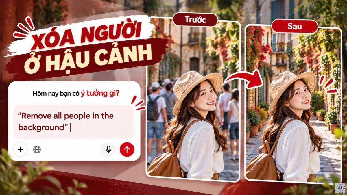 Prompt xóa người trong ảnh ở hậu cảnh