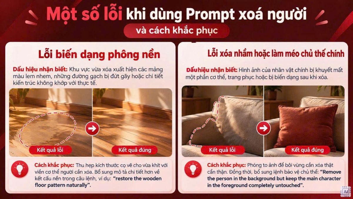 Một số lỗi có thể gặp khi dùng prompt xóa người trong ảnh