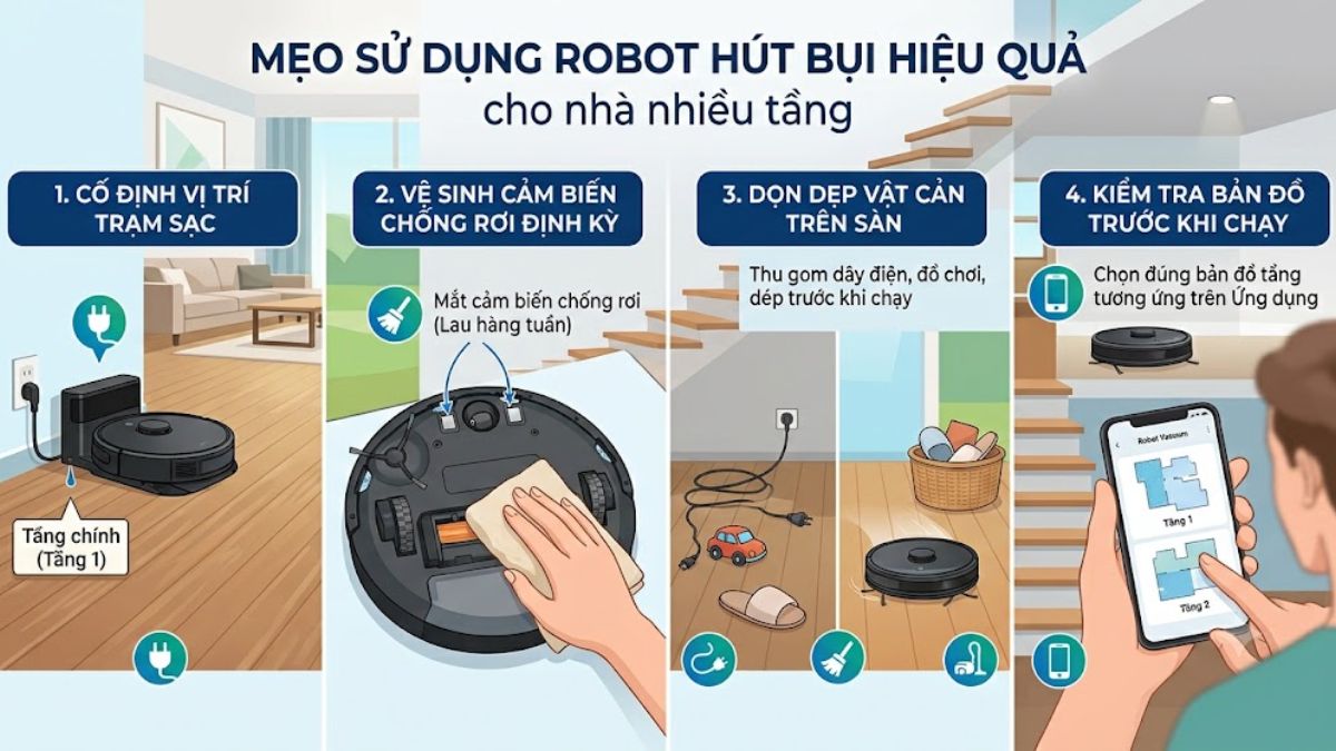 Mẹo sử dụng robot hút bụi cho nhà nhiều tầng