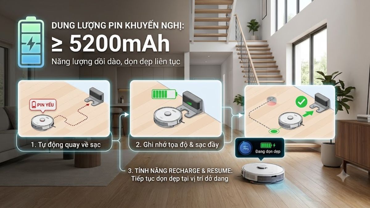 Robot hút bụi cho nhà nhiều tầng có dung lượng pin lớn