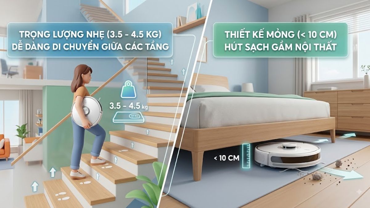 Robot hút bụi cho nhà nhiều tầng có thiết kế nhỏ gọn