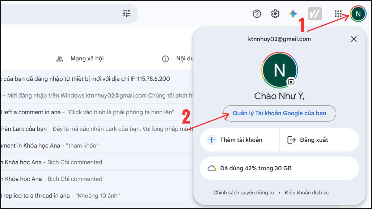 2FA là gì? - Bật 2FA trên Gmail bước 1