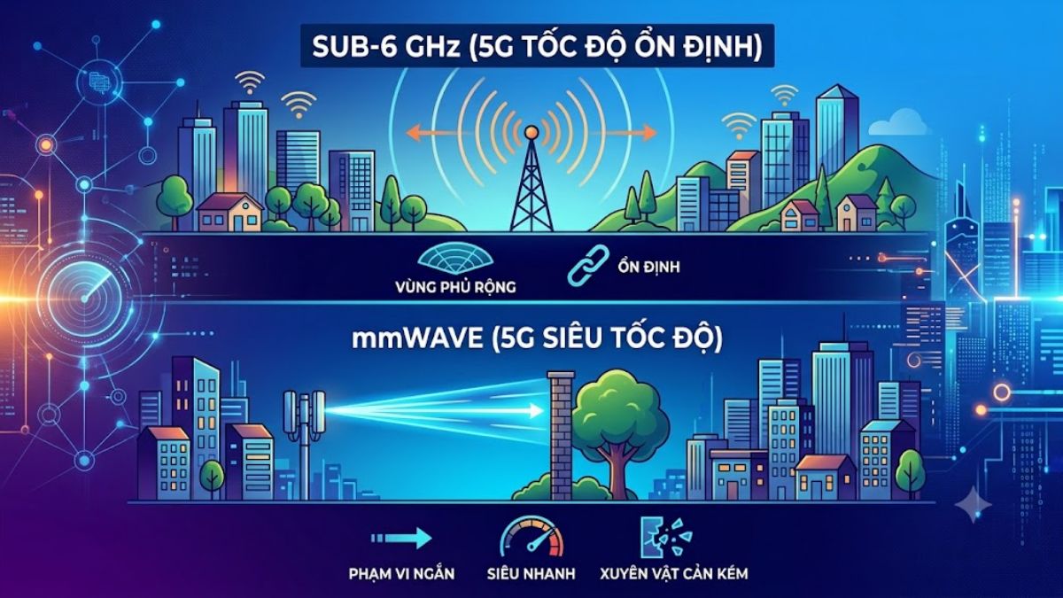 Phân biệt băng tầm Sub-6 GHz và mmWave 5G iPhone 17