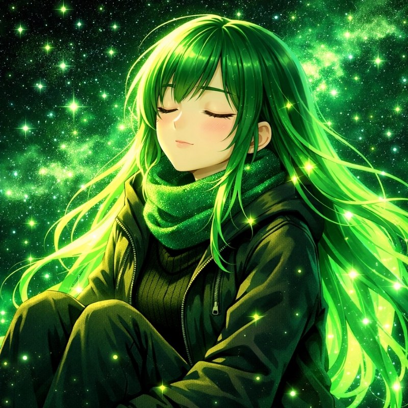 Avatar anime sáng màu xanh lá cây