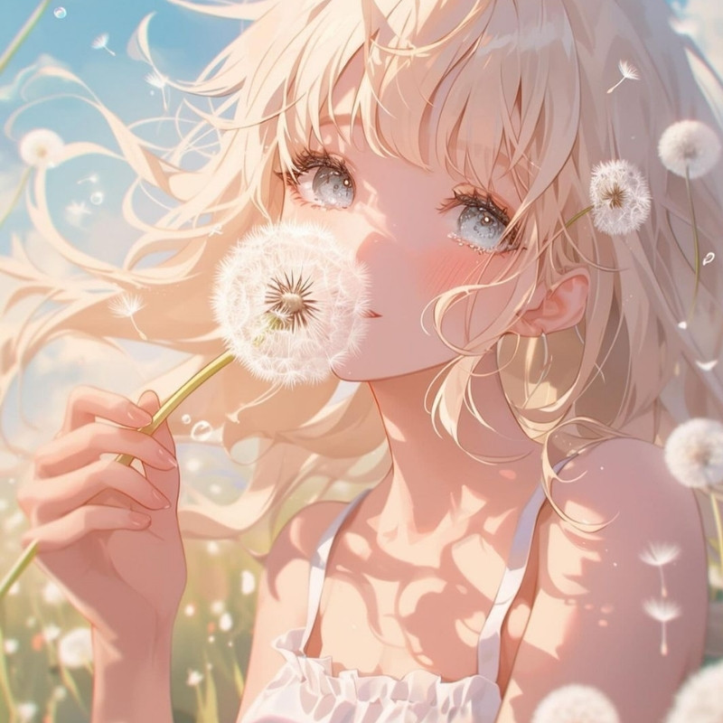 Avatar anime sáng khắc họa cô gái tay cầm hoa bồ công anh