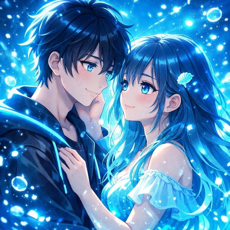 Avatar anime sáng tone xanh ấn tượng