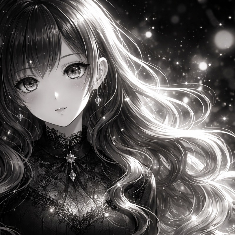 Avatar anime đen trắng phát sáng cô gái lạnh lùng